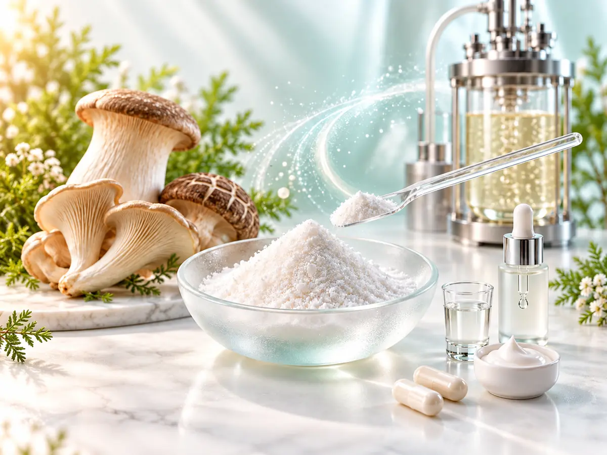 Ergothioneine white powder with mushroom source cues and fermentation processing by Ureda Naturals