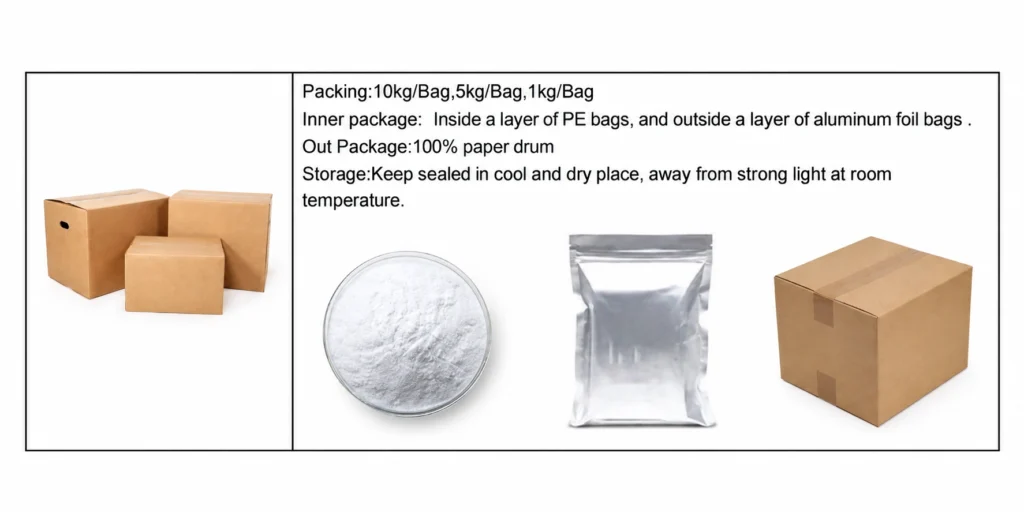 powder packed in 10 kg, 5 kg and 1 kg bags