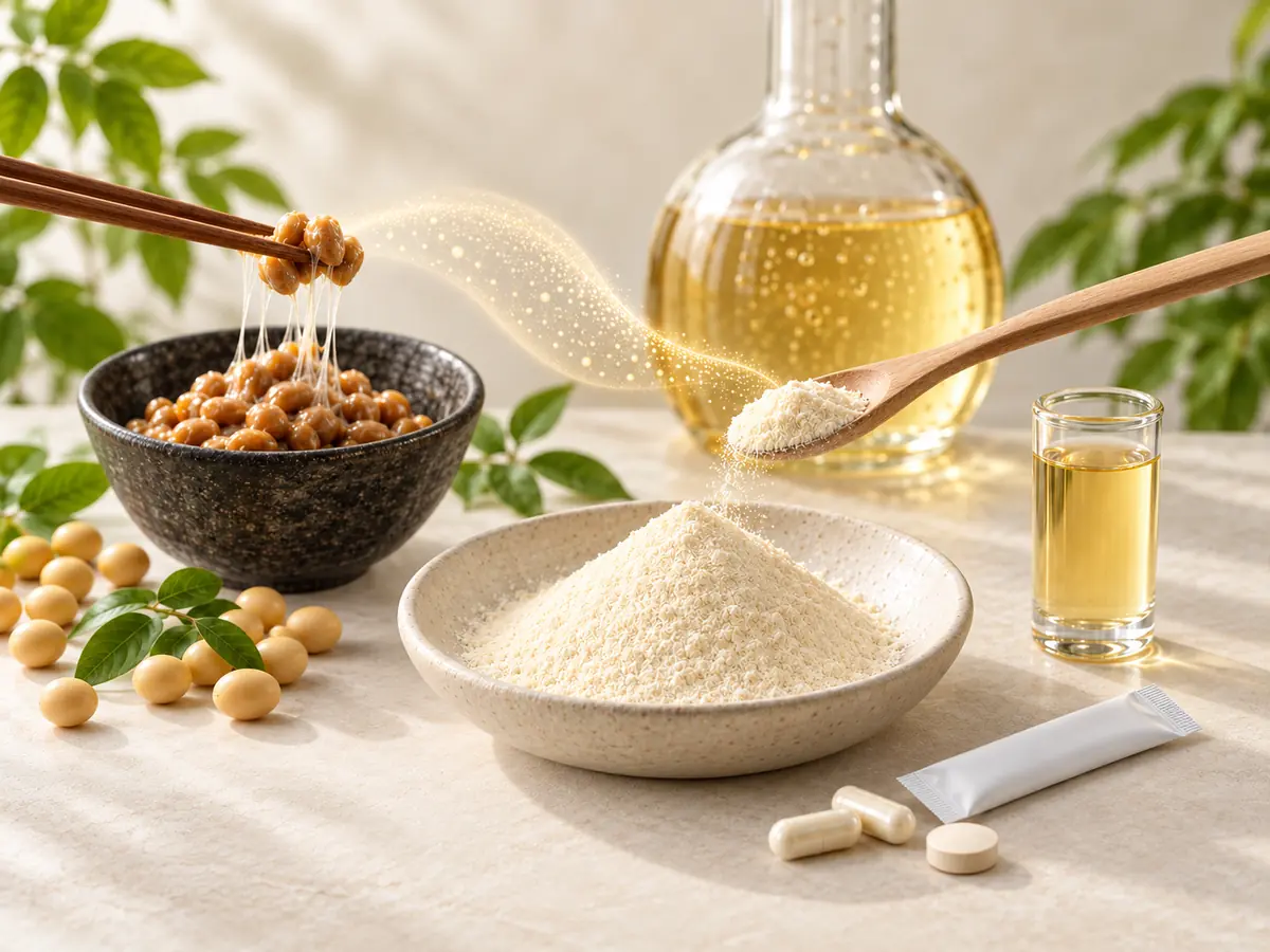 Nattokinase enzyme powder from natto-fermented soybeans with capsule applications by Ureda Naturals