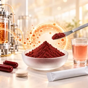 PQQ reddish-brown powder with fermentation biotechnology and capsule formats by Ureda Naturals