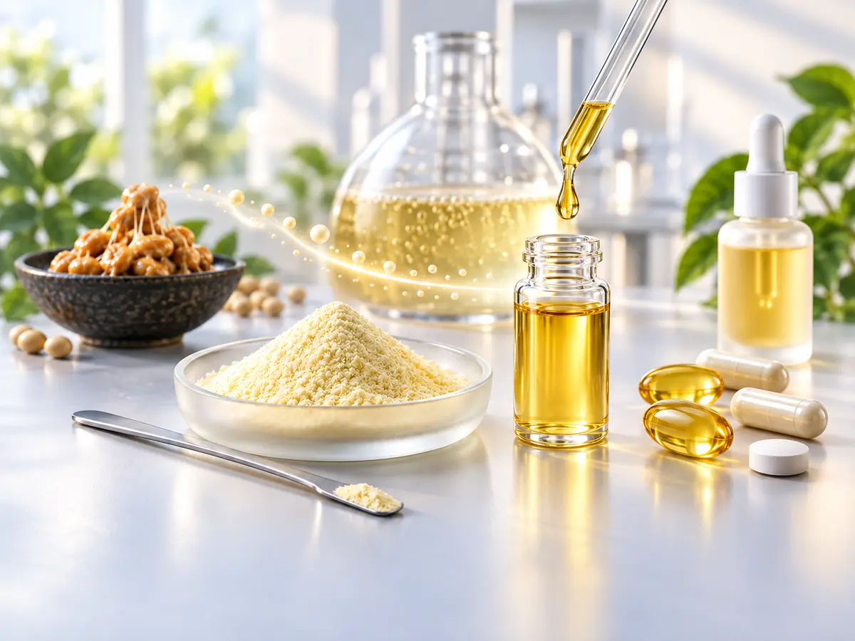 Vitamin K2 MK-7 pale-yellow powder and oil from natto fermentation with softgel formats by Ureda Naturals